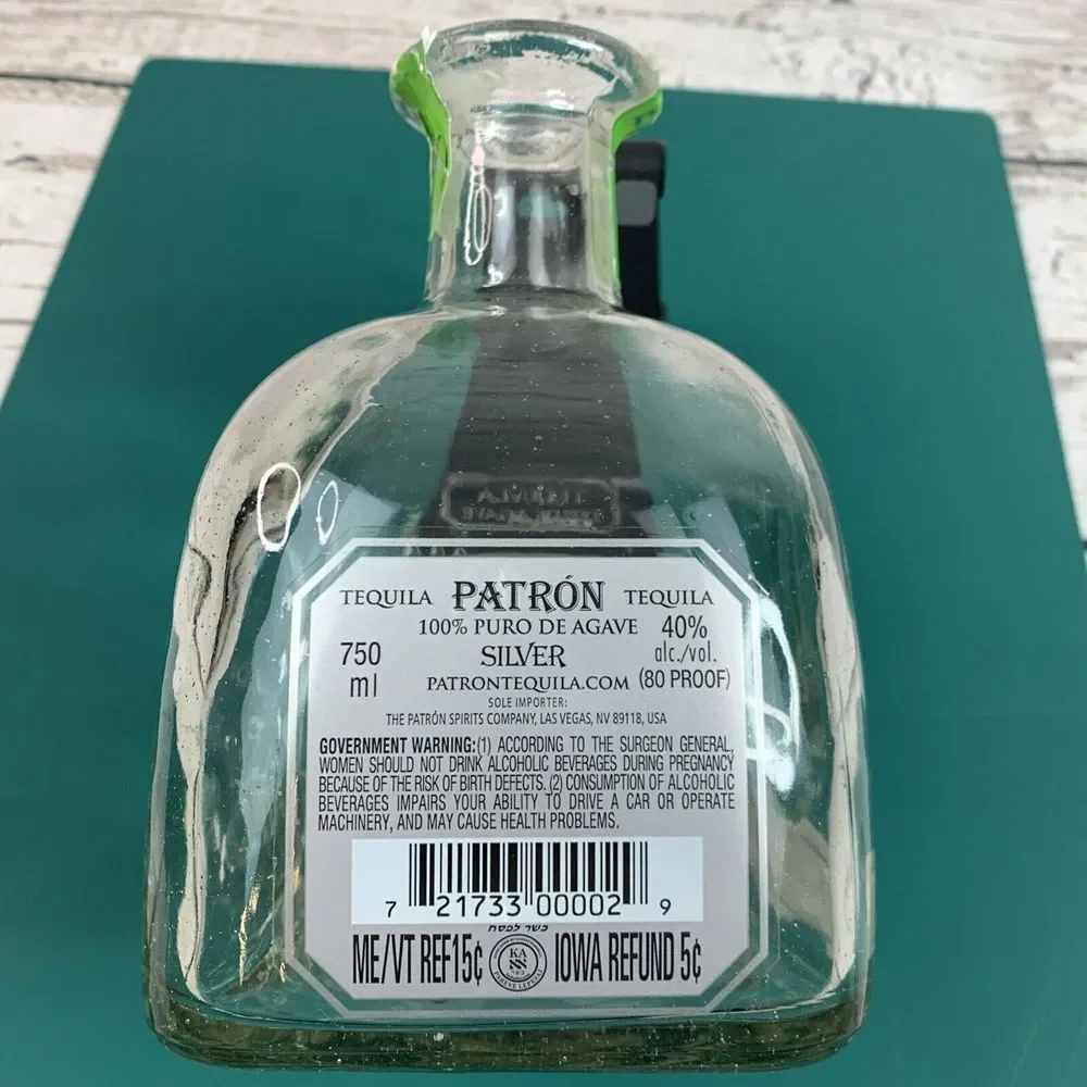 Tequila Silver Patron 100% Agave Empty Bottle without Cork‎ Lid 750 ml